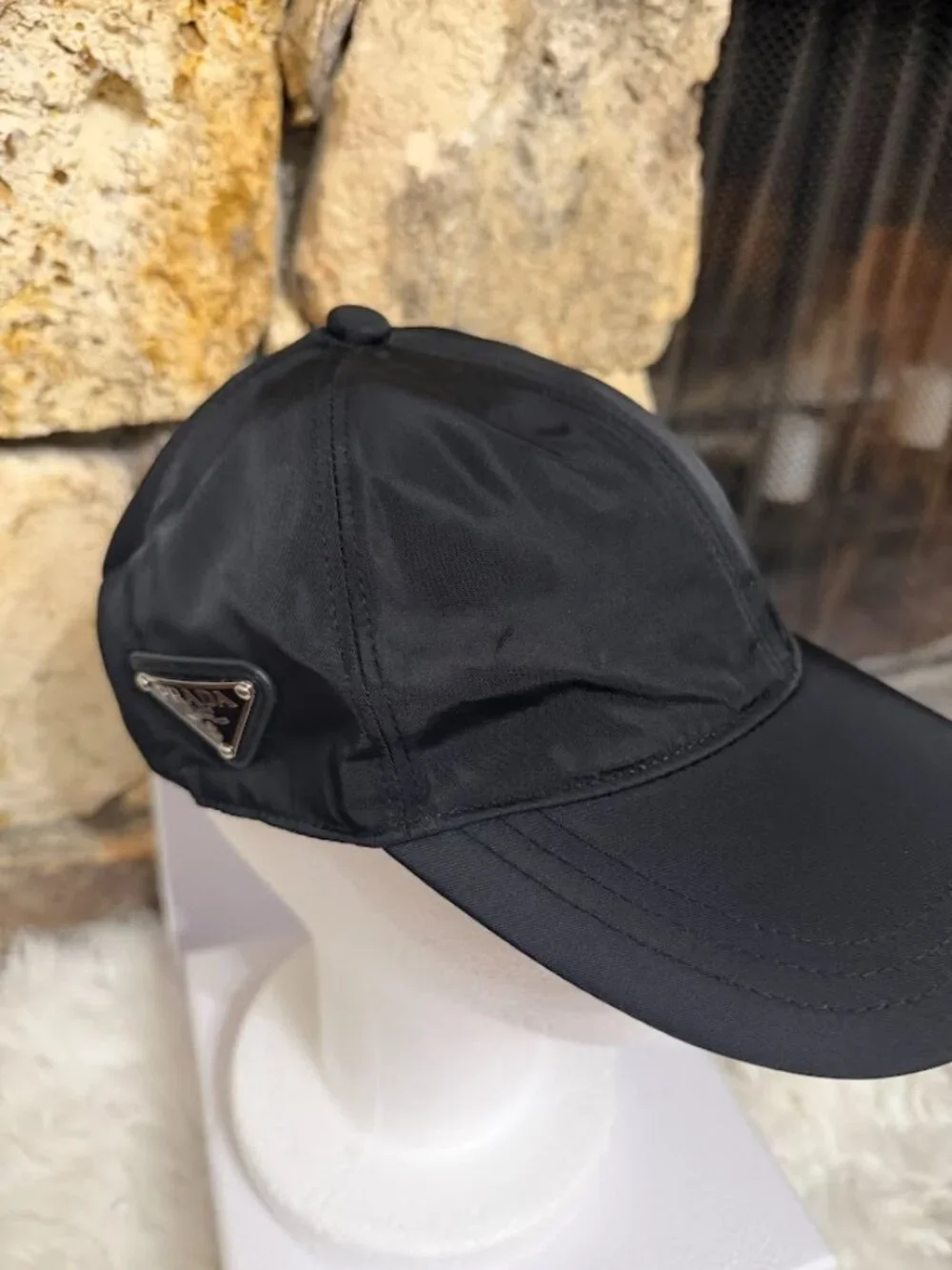 Kids Black Nylon Baseball Cap Size M Triangle Patch Adjustable Hat